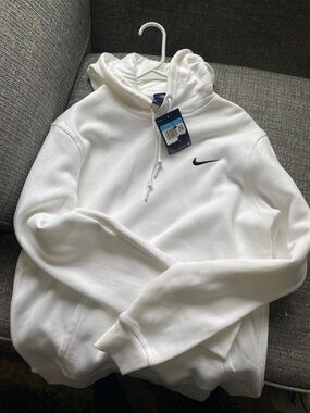 Nike Men’s White Crewneck Hoodie with Black Swoosh